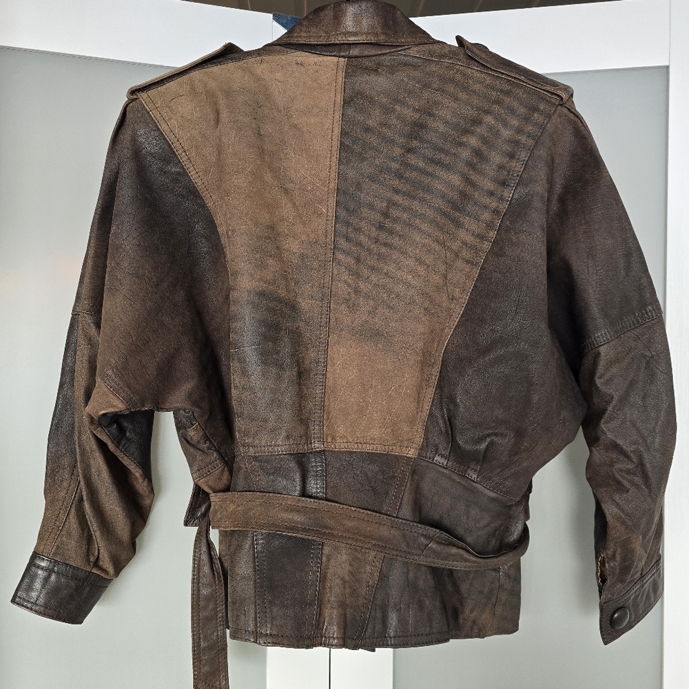 Winlit Vintage Leather Jacket Brown Cropped 80s Style Genuine Made in Korea M - Picture 4 of 17